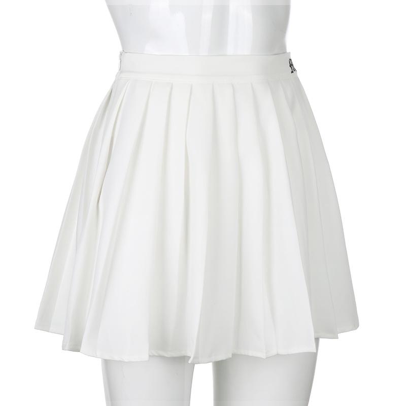 acelimosf™-Pleated embroidery A line solid zip-up mini skirt y2k 90s Revival Techno Fashion