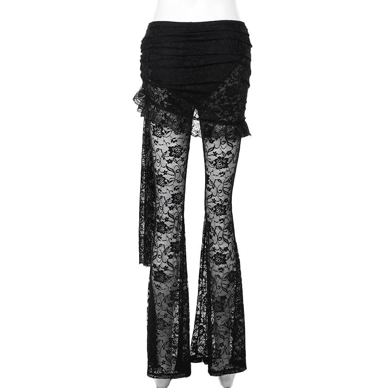 acelimosf™-Ruffle ruched lace irregular solid pant