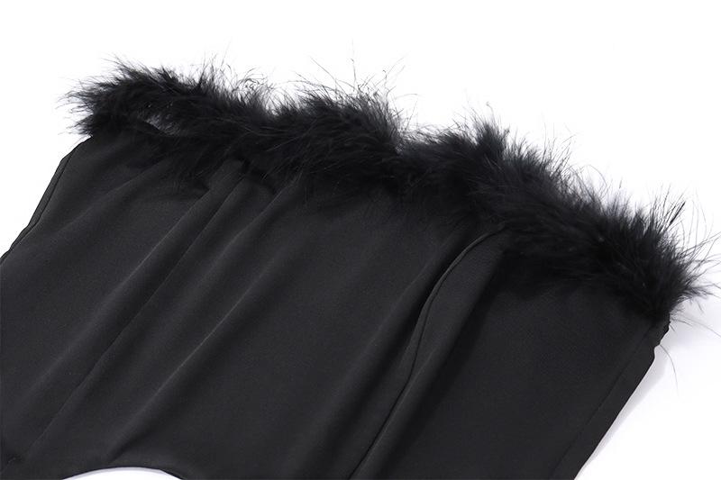 acelimosf™-Feather solid backless tube mini skirt set