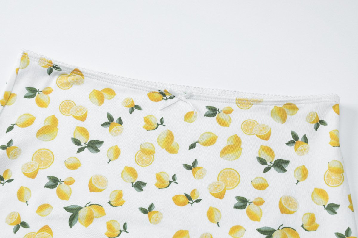 acelimosf™-Lemon print smocked cami midi skirt set