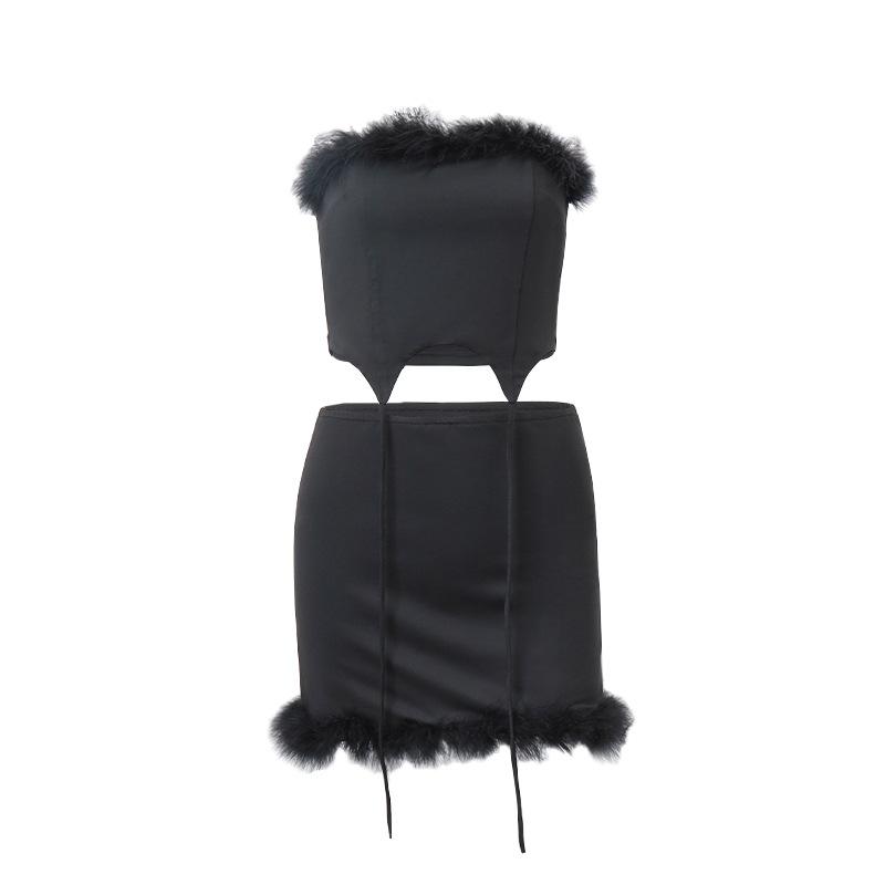 acelimosf™-Feather solid backless tube mini skirt set