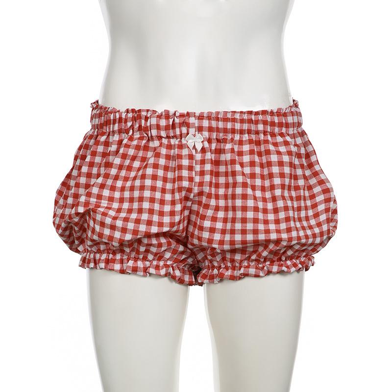 acelimosf™-Plaid print bowknot short pant