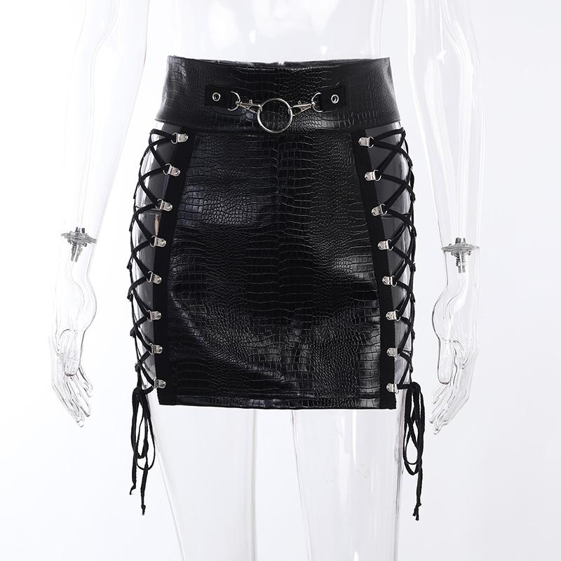 acelimosf™-Long sleeve PU leather shrug o ring 3 piece mini skirt set