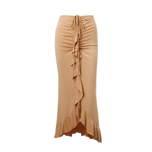 acelimosf™-Ruffle solid ruched self tie low rise midi skirt y2k 90s Revival Techno Fashion