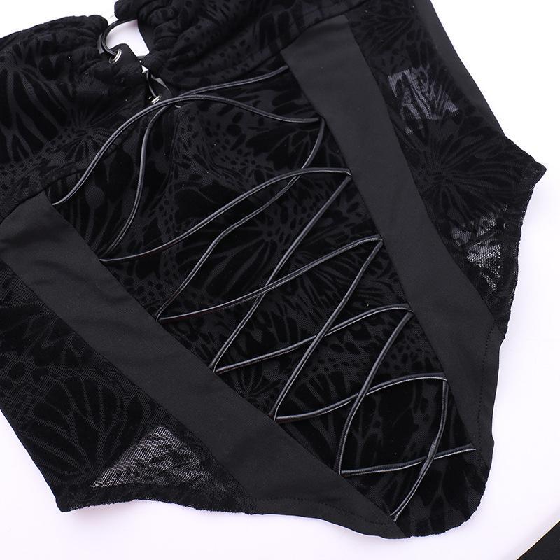 acelimosf™-O ring bustier lace up see through tube pant set