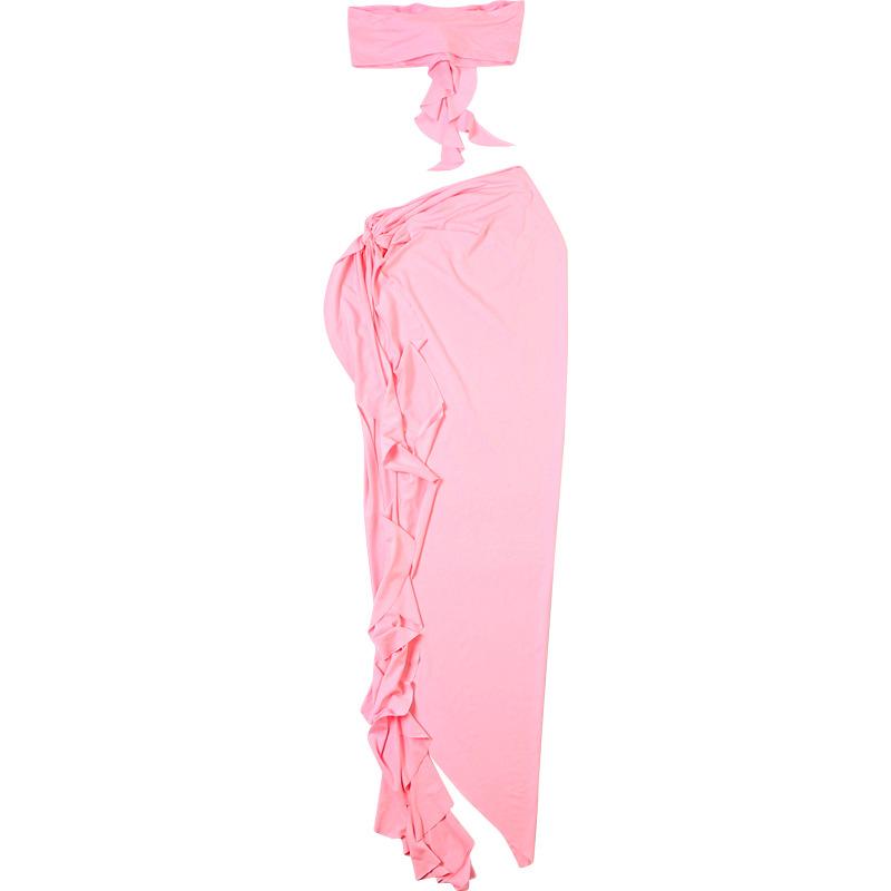 acelimosf™-Flower applique high slit ruffle maxi skirt set