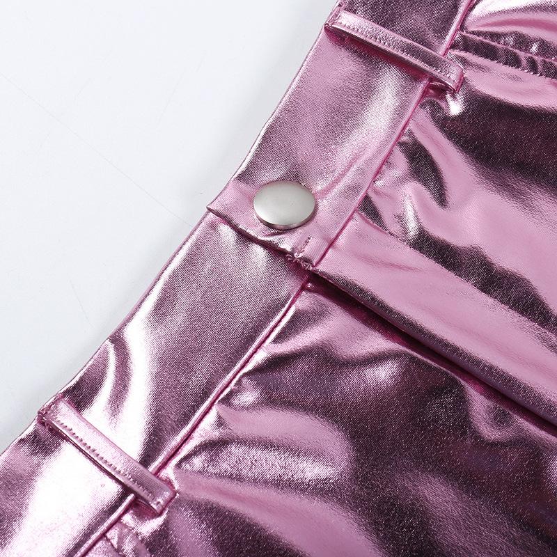 acelimosf™-Metallic solid pocket high rise mini skirt