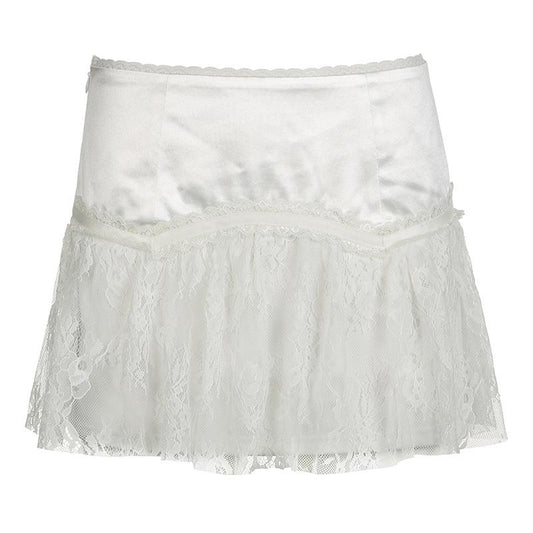 acelimosf™-Lace patchwork A line stitch mini skirt