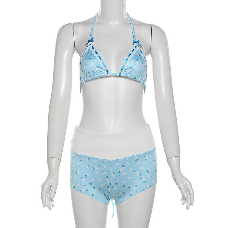 acelimosf™-Halter self tie bowknot flower print pant set