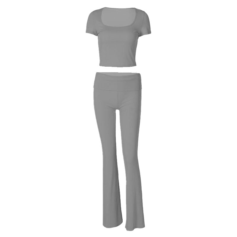 acelimosf™-Short sleeve u neck ribbed solid pant set