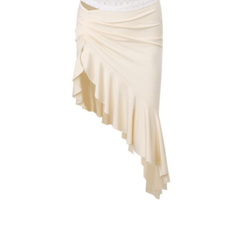 acelimosf™-Ruffle ruched irregular solid midi skirt